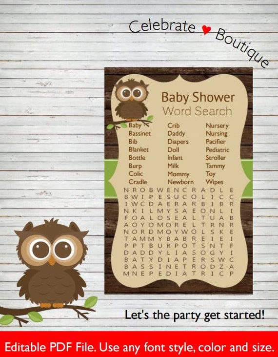 owl word search game woodland word search owl baby shower