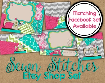 Etsy Banner Set - Etsy Cover Photo - Sewing Etsy Shop Graphics - Sewn Stitches Etsy Shop Banner - Embroidery Cover Image - Etsy Shop Set