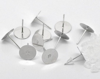 300pcs 10mm Flat Back Earring Studs - Flat Pad Earring Posts - Flat Post Earrings Nickel Free Stud Earrings Hypoallergenic Earring Studs C14