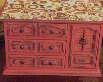 Red Sangria Floral Shabby Chic Jewelry Box