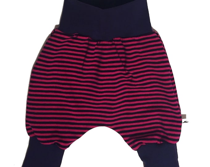 Baby kids toddler girl boy clothing harem pants baggy pants sweat pants, pink purple stripes, girls outfit. Size preemie - 3 y