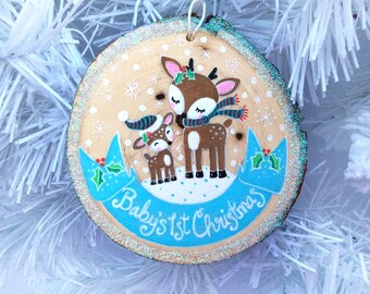 Baby's 1st Christmas, Baby's Christmas Ornament,Gifts for Baby,Reindeer Ornament,Deer Ornament,Woodland Ornament,Woodland Christmas