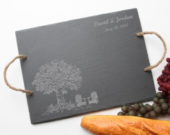 Personalized Cheese Boards, Custom Engraved Slate Serving Tray, Oak Tree Initials, Engraved Slate, Personalized Wedding, Housewarming D31