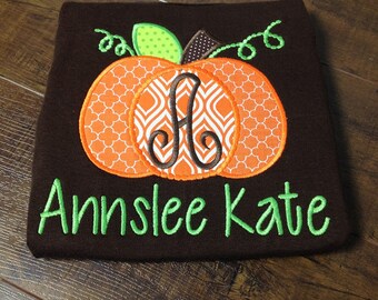 Personalized Shirt, Pumpkin Applique Shirt - Embroidered Shirt, Pumpkin, Fall Shirt, Girls, Boys, Children's Clothing, kids shirt
