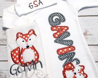 Baby Boy Coming Home Outfit - Fox Newborn Sleeper - Baby Boy Name Gown - Woodland Baby Clothes - Unique Baby Shower Gift