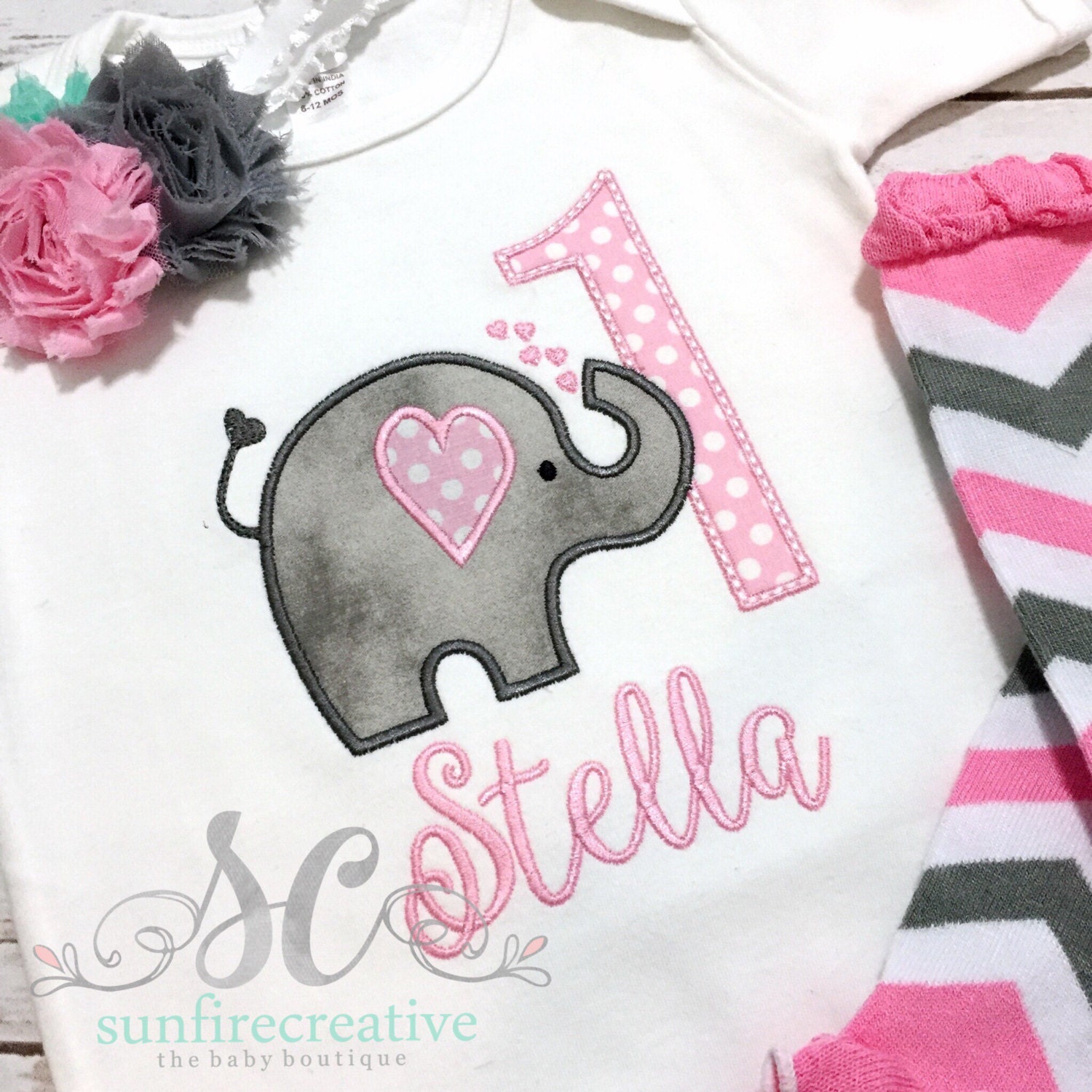 Elephant Birthday Outfit Baby Girl First Birthday Bodysuit