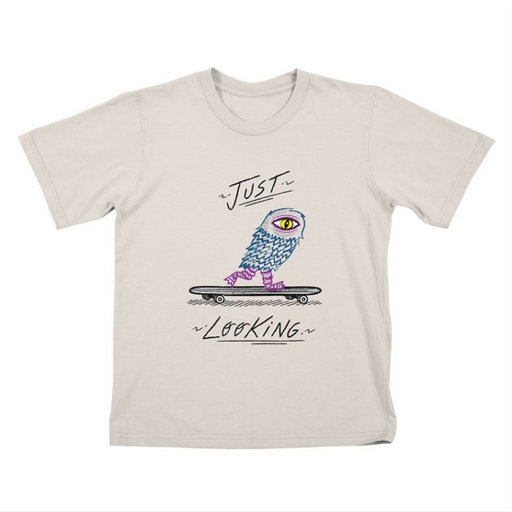 JUST LOOKING - Childrens / Kids T-shirt / Tee - Skateboarding Monster - Lemon Yellow / Stone / Powder Blue by Oliver Lake iOTA iLLUSTRATION