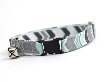 Mint Green and Grey Chevron Stripe Cat Collar