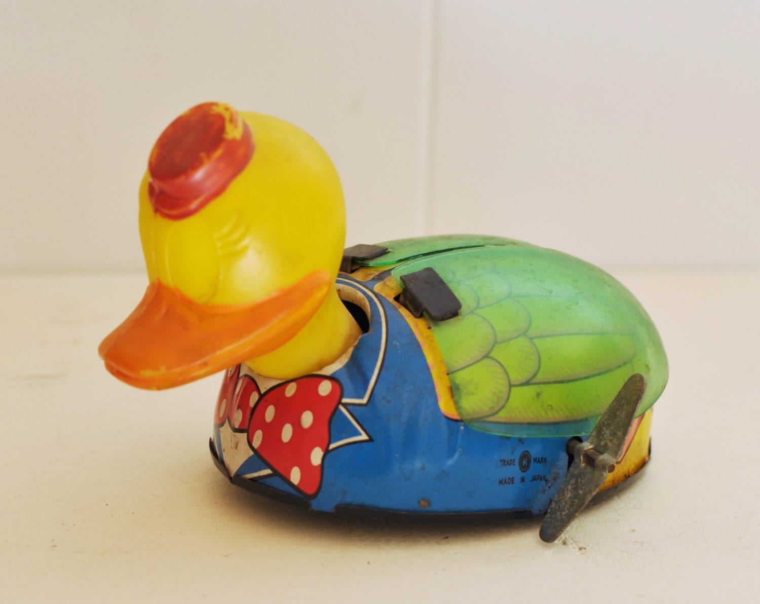 Vintage Wind Up Tin Toy Duck w/ Flapping Wings 1950's