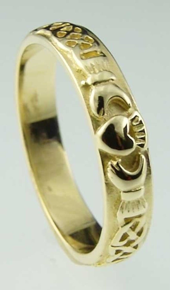 solid Wedding Celtic Yellow ireland Ring Custom  Band  band Engraved gold  northern wedding Gold Irish Claddagh