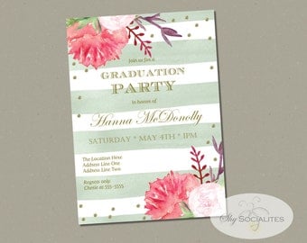 Floral Graduation Invitation | Girls Graduation party | Instant Download | Editable Text PDF