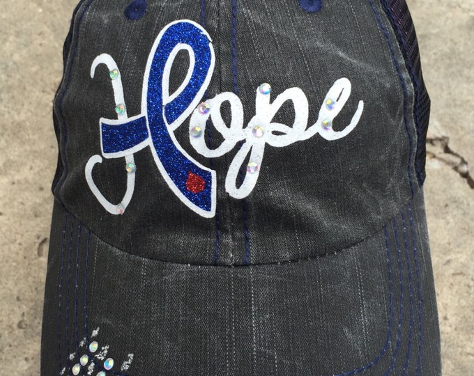 Hope Awareness Diabetes Ribbon Womens Baseball Cap, Personalized Womens Trucker, Custom design Baseball Cap, Rhinestone Embellished Hat