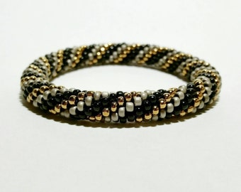 Muted Metallics Spiral Seed Bead Crochet Bangle - Ready to Ship
