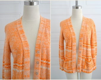 1970s Tangerine Marled Cardigan Sweater