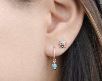 Turquoise Drop Earrings, Sterling Silver, Gold Plated, Pendulum Earrings, Minimalist Dangle Earrings, Gift for Her, Lunaijewelry, DGE001TRQ