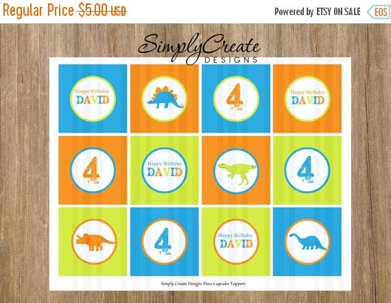 SALE Dinosaur Cupcake Toppers DIGITAL File 8.5 x 11 JPEG File Personalized Il_570xn