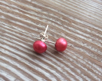 Pearl stud earrings 6-7mm Pink Freshwater pearls 925 sterling silver UK made