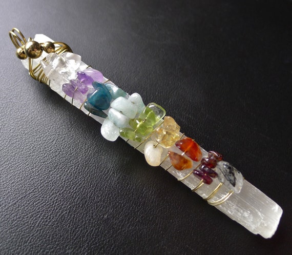 Selenite Crystal Chakra Wand Pendant 7751