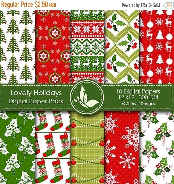 50% off Lovely Holidays Paper Pack 10 Printable by SheryKDesigns