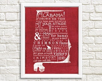 Yea Alabama Bama Crimson Tide State Fight Song 8x10 Printable Wall Decor