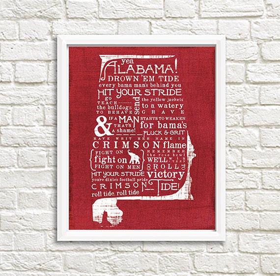 Yea Alabama Bama Crimson Tide State Fight Song 8x10 Printable
