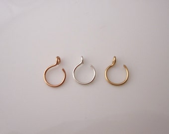 ONE fake nose ring in sterling silver, yellow or rose gold filled wire, choose color and size
