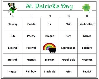 St. Patrick's Day Party Bingo Game (60 Cards) St Patricks Day Bingo Words -Very Fun! Print and Play!