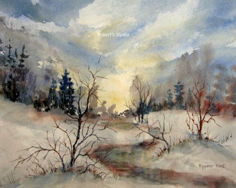 Print of Original Watercolor landscape painting by RPeppers