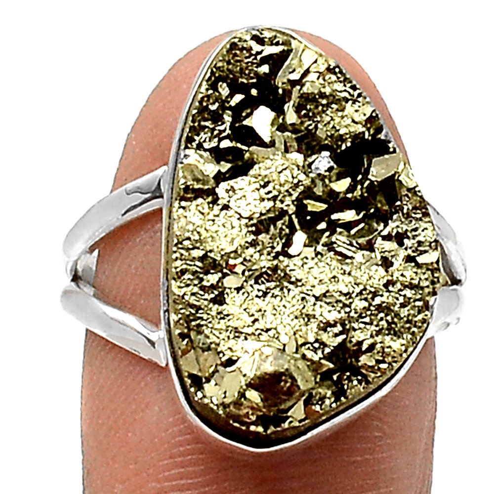 ROCKIN All Natural Pyrite Druzy Crystal Ring in Solid Sterling