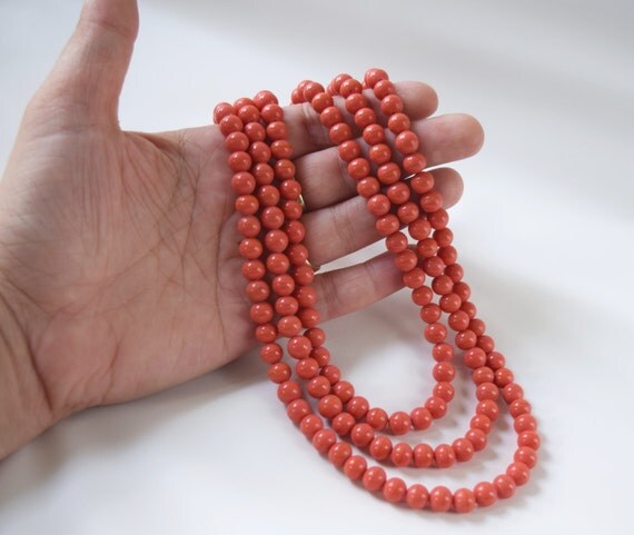 Regency Coral Necklace Coral Beaded Necklace Triple Strand