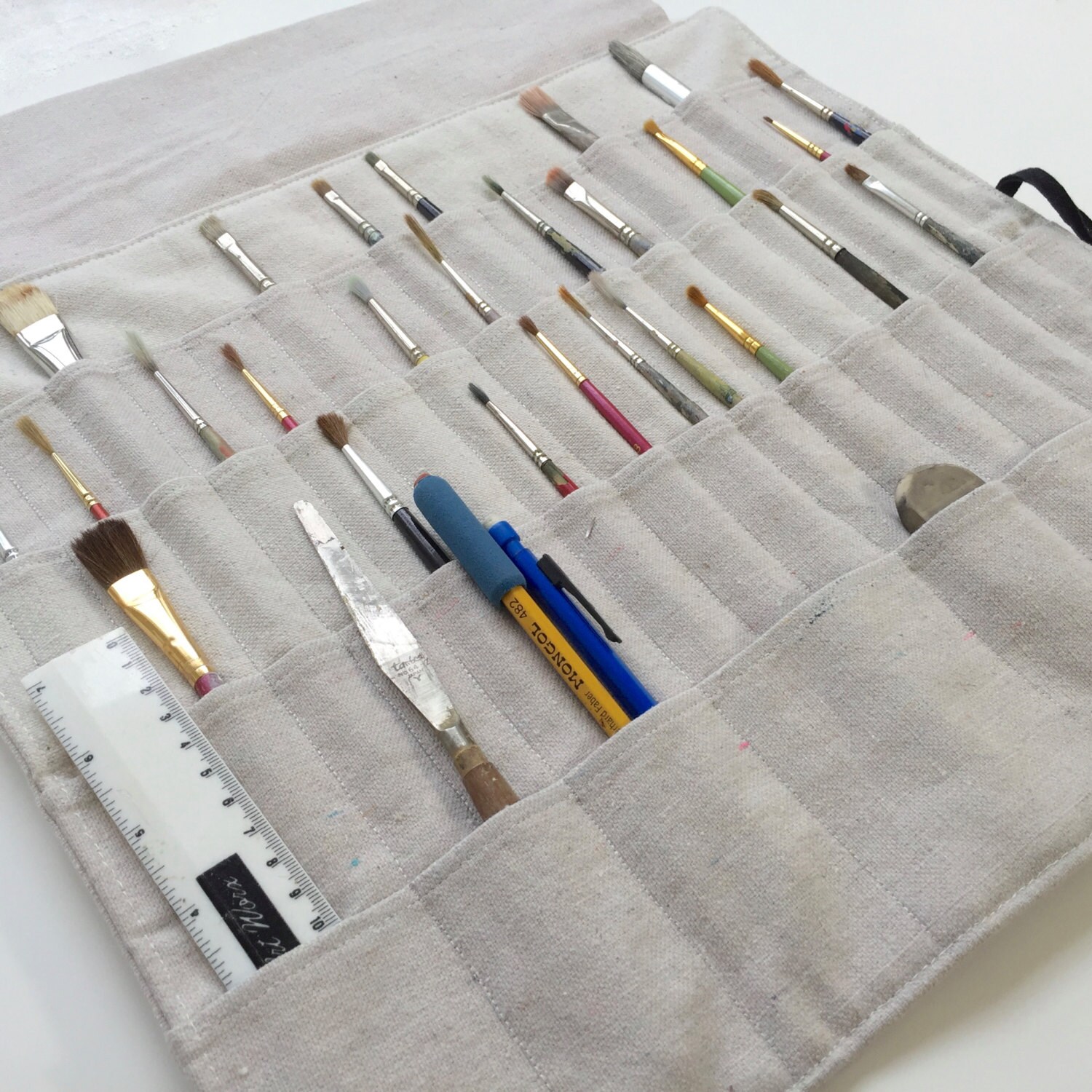 Customizable Artist's Brush Case with Monogram in Heavy Weight Natural