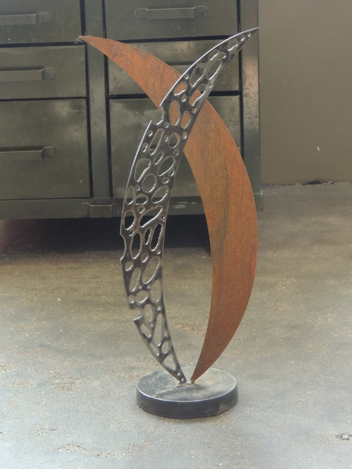 Freestanding Metal  Sculpture  Rustic Modern Art Recycled