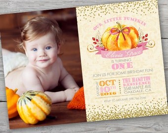 Little Pumpkin Birthday Invitation, PRINTABLE, Pumpkin First Birthday Invitation, Little Pumpkin Invite, Our Little Pumpkin Is Turning One