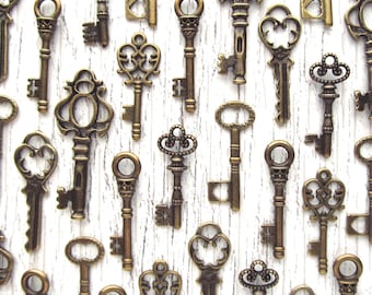 The Rosalind Collection - Skeleton Key Charm Assortment in BRONZE- Set of 36 Keys