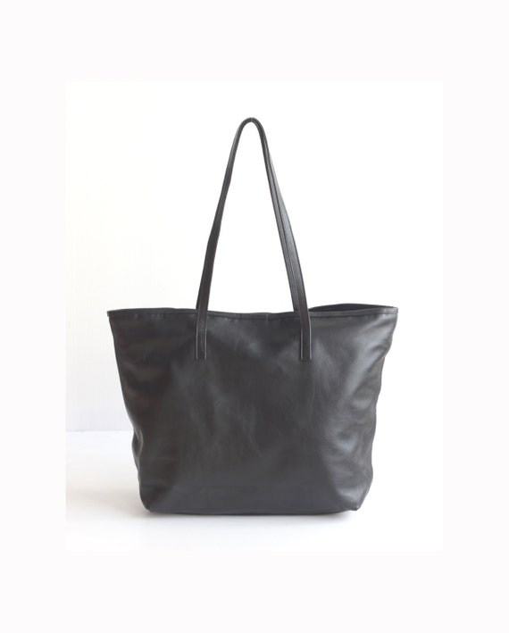 Items similar to JAIMEE Black Leather Tote bag. Black Leather Bag. Tote Zipper Bag. Leather ...