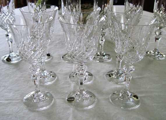 6 Vintage 24% Lead Crystal Bohemia Wine Glasses Marquis