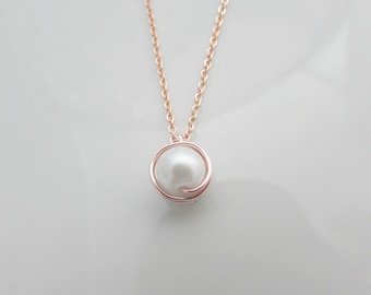 Rose Gold Pearl Necklace, Pearl Necklace, Rose Gold Jewellery, UK Seller, Bridesmaid Gifts, Single Pearl Necklace, Simple Pearl Jewelry