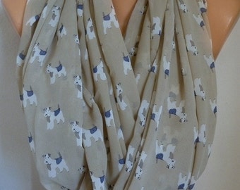 Dog Print Chiffon Infinity Scarf,Beige,Summer Scarf,Dog Love,Circle, Loop Scarf Gift Ideas for her Women Fashion Accessories