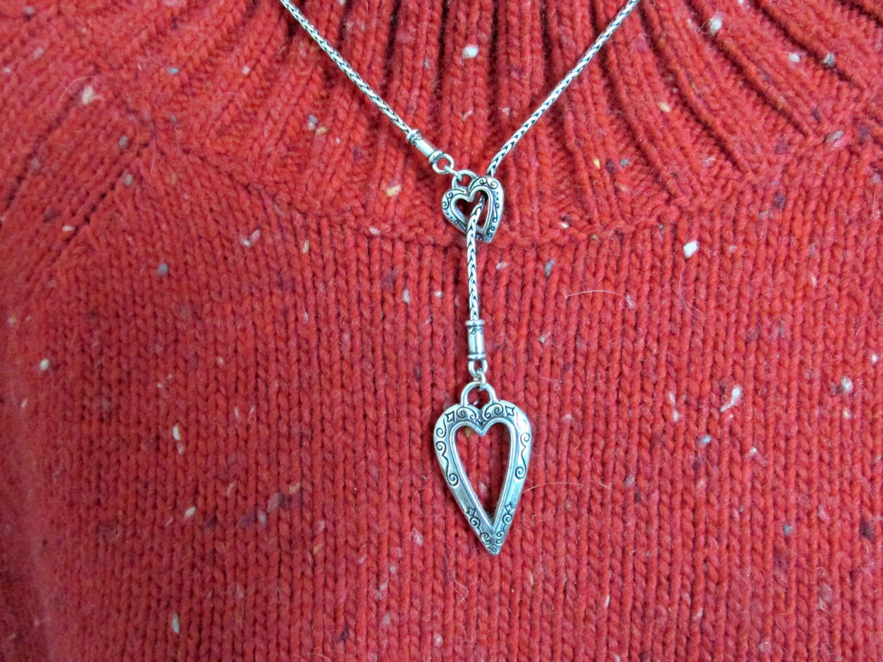 Vintage BRIGHTON Shower of Hearts Necklace Retired Silver Tone