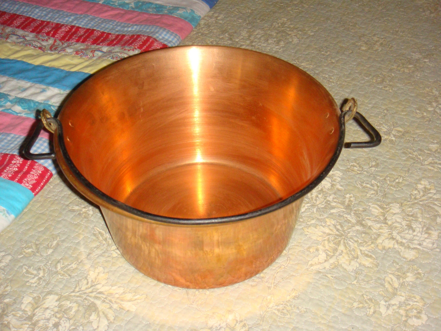 Large Decorative Copper Brass Pot Planter with Black Metal