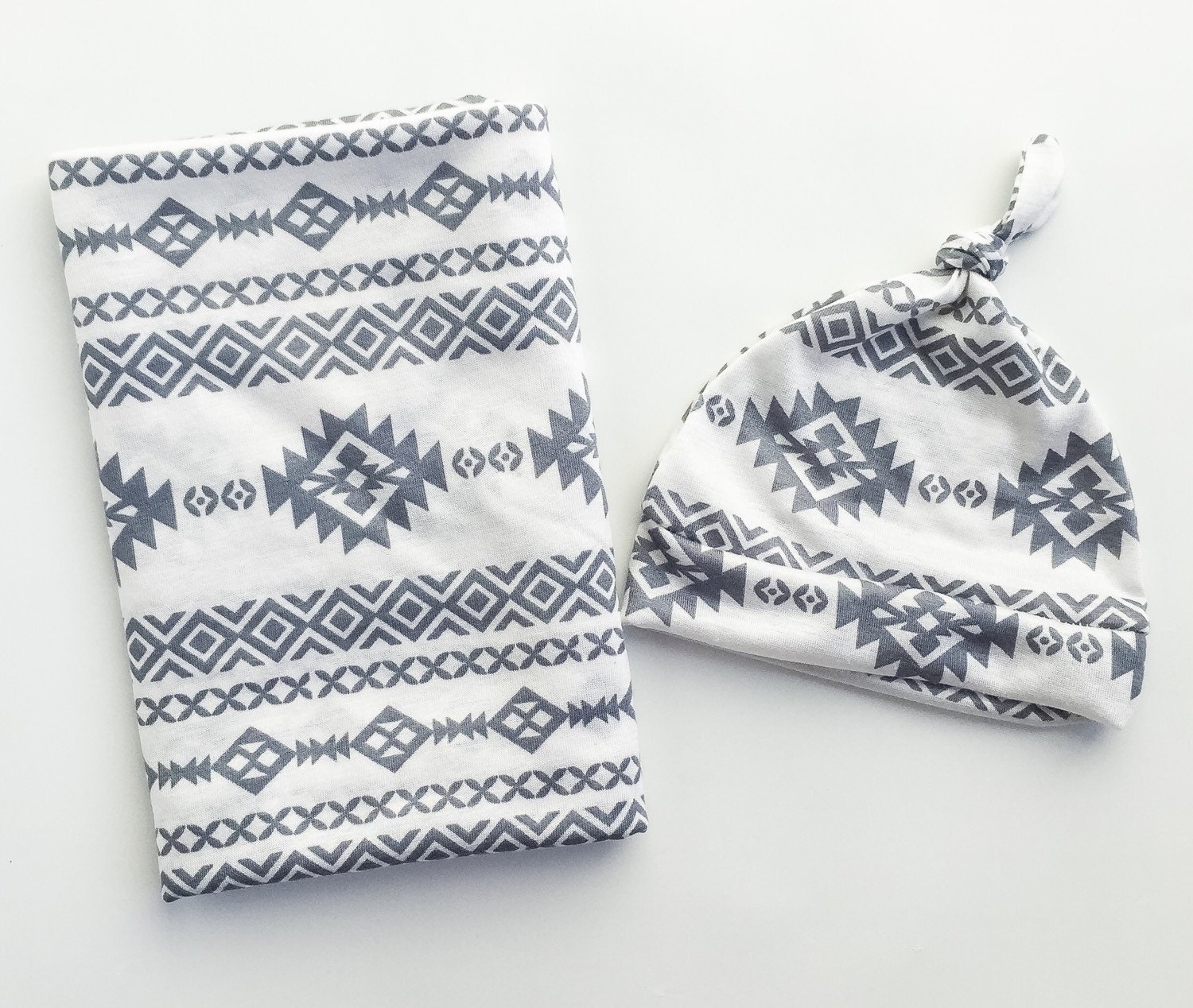 Swaddle Blanket And Newborn Hat Grey Aztec Baby Blanket