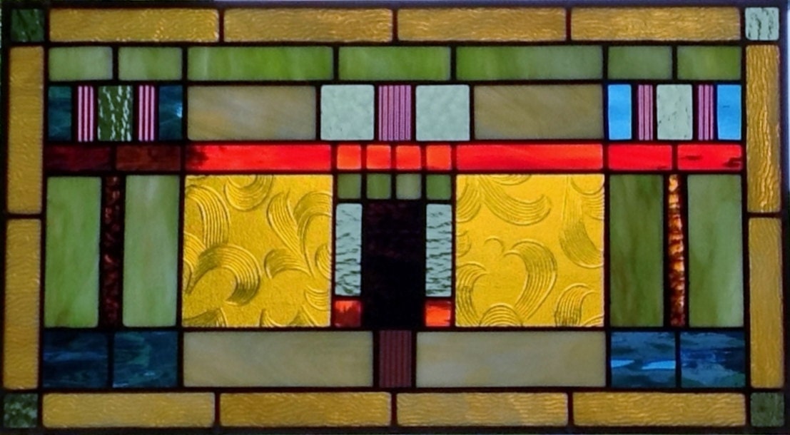 Arts and crafts stained glass panel window hanging by SGHovel