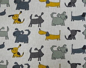 Linen Fabric with Colorful Dogs, 50x150 cm (19,7 x 59 inch), Eco Friendly