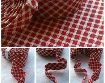 3 or 6 Yards 1/2" Double Fold Red Plaid Bias Tape /6 Yards 1" Single Fold Bias Binding Tape
