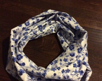 Blue floral flannel infinity scarf