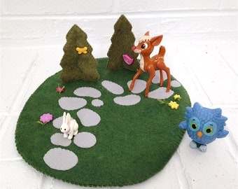 Felt Play Mat path and trees peg doll playscape pretend flower path princess imagination travel toy