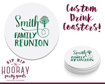 Family Reunion Coasters, Family Trip Coasters, Party Favors, Family Tree, Personalized Coaster, Anniversary Party Gifts, Family Trip, 1538