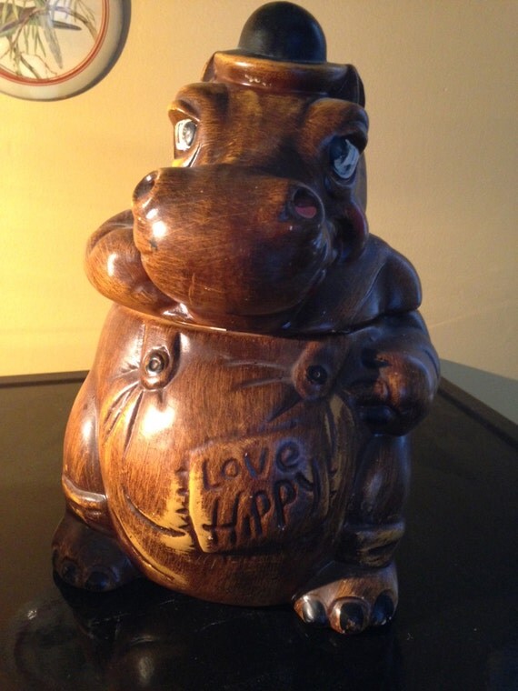 REDUCED Vintage USA Made Hippo Cookie Jar Love