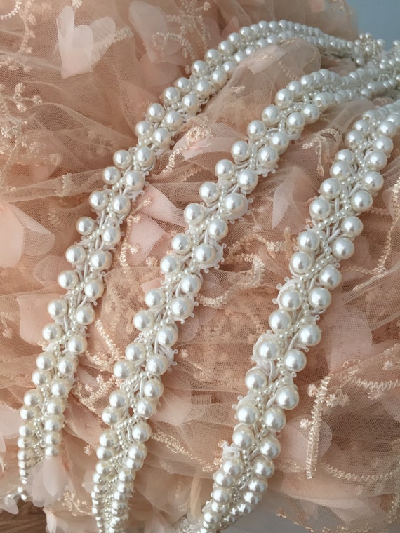 Beaded Lace Trim Pearl Lace Trim in Ivory for Jewelry
