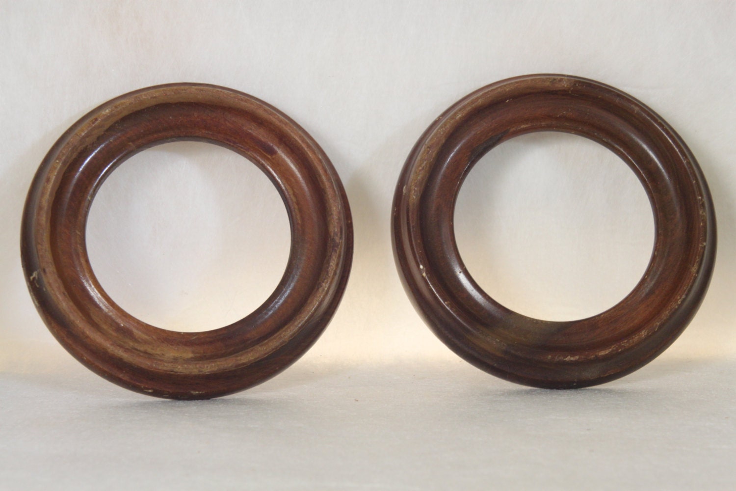 Vintage Round Wooden Picture Frames Pair Two